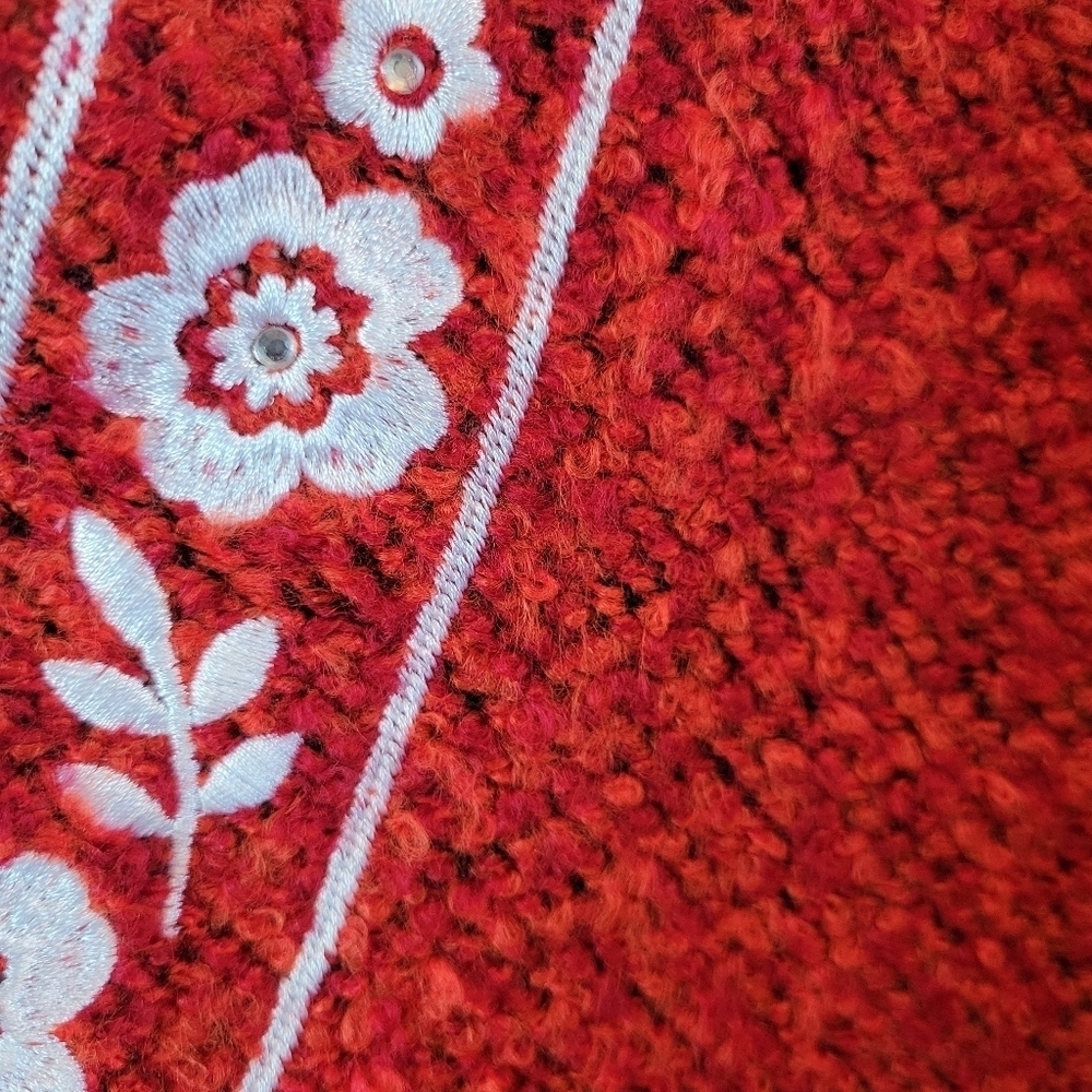 C.D. Sport Red Orange Embroidered Embellishmented Sweater - Picture 3 of 7